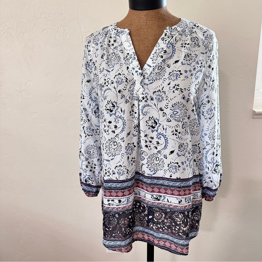Beach Lunch Lounge Women’s Light Weight Boho Floral Blouse Tunic Size Small